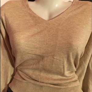 Chaps Double V Neck Batwing Sweater in Beige